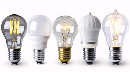 A collection of energy-efficient light bulbs with a white background.