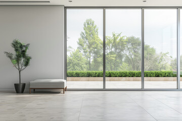 Fototapeta premium Minimalist interiors design apartment composition with minimal arrangements next to a window. Residential interiors in neutral colors.