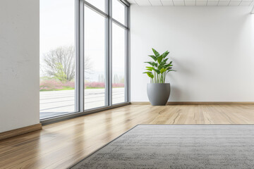 Minimalist interiors design apartment composition with minimal arrangements next to a window. Residential interiors in neutral colors.