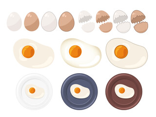 白と茶色のたまごのイラストセット ベクター