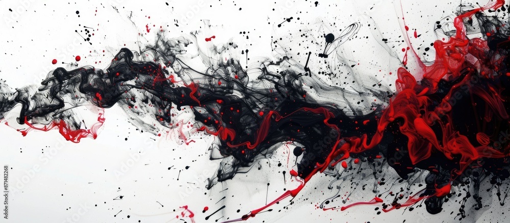Poster black and red ink on white create dynamic abstract composition with chaotic energy and creative expr