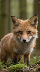 Fototapeta premium a fox that is standing in the grass in the woods