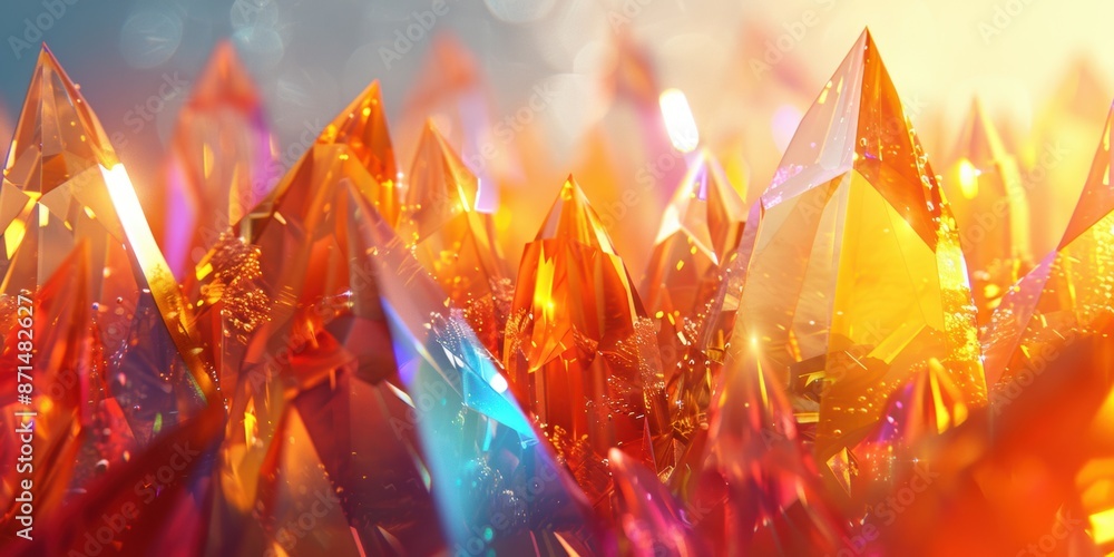 Aufkleber a vibrant orange crystal cluster with sharp, geometric formations, illuminated by light, creating a 