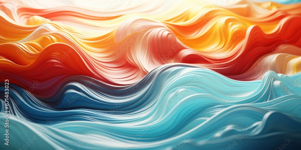 Poster a mesmerizing abstract image of undulating waves in vibrant colors, creating a dynamic and visually 