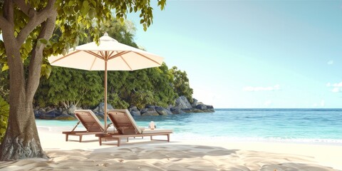 Fototapeta premium Idyllic Sunset over Ocean with Golden Glow on Beach, paradise Dramatic Clouds, Palm and Coconut Trees, Serene Waves, 16K Ultra-Realistic AI-Generated Nature Scene for Vacation and Retirement Life