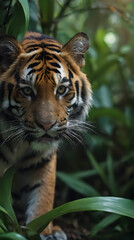 Fototapeta premium a tiger that is walking through the jungle