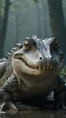 Obraz premium a large alligator that is sitting in the water