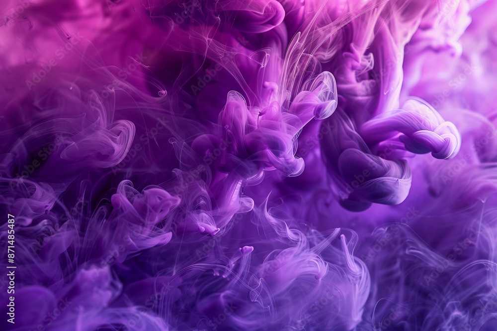 Poster a mesmerizing closeup of purple ink dispersing in water, creating a dynamic and abstract pattern