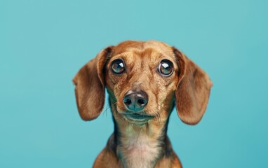 Adorable Dachshund Puppy on Blue Background