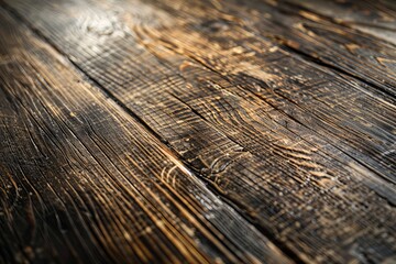 Obraz premium A close-up shot of a weathered wooden table surface with natural grain and texture