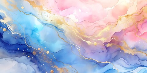 Fototapeta premium Marbled Watercolor Art with Gold Highlights