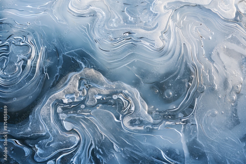 Poster a closeup photograph showcasing the intricate patterns and swirls created by melting ice on the surf