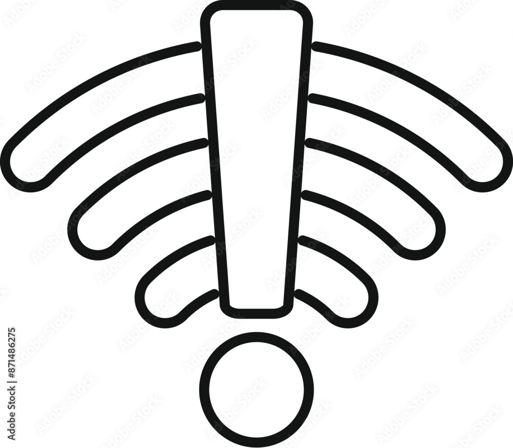 Poster outline icon of a wifi signal showing an exclamation mark indicating a problem