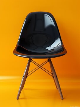 3d rendered black chair with orange background we are hiring concept, empty chair jop oppertunity or product photography concept