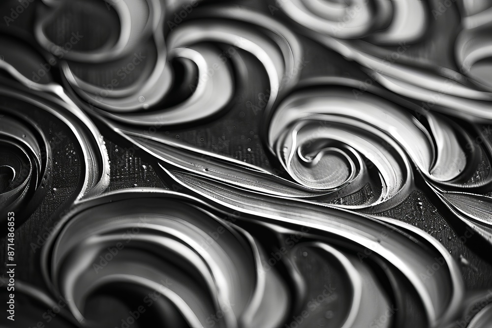 Poster a close-up, macro photo of a seamless pattern created with bold black and white brush strokes. the i