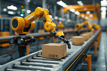 Fototapeta premium Artificial intelligence robots sort goods