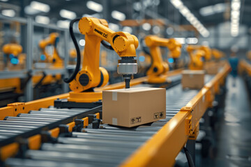 Fototapeta premium Artificial intelligence robots sort goods