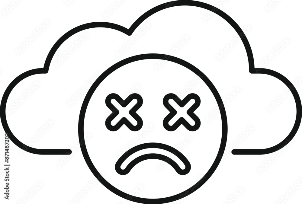 Poster simple outline icon of a cloud with a sad face, representing a disconnection issue