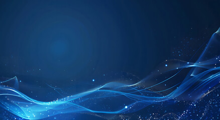 Abstract blue background design with glowing waves and stars, space for text or design
