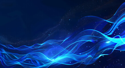 Abstract blue background design with glowing waves and stars, space for text or design