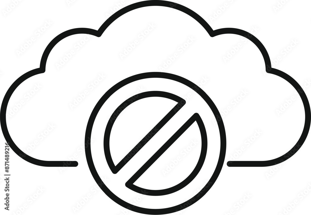 Poster simple line icon of a cloud computing symbol with a diagonal line through it indicating that access 