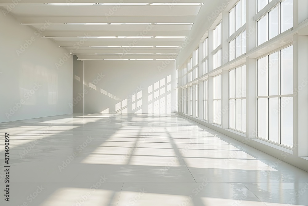 Poster a spacious, minimalist room with clean lines and ample natural light streaming in through large wind