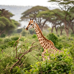 Obraz premium Giraffe standing in bushes at lake manyara national park