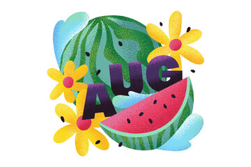 Watercolor Hello August. Hand drawn, vector illustration  