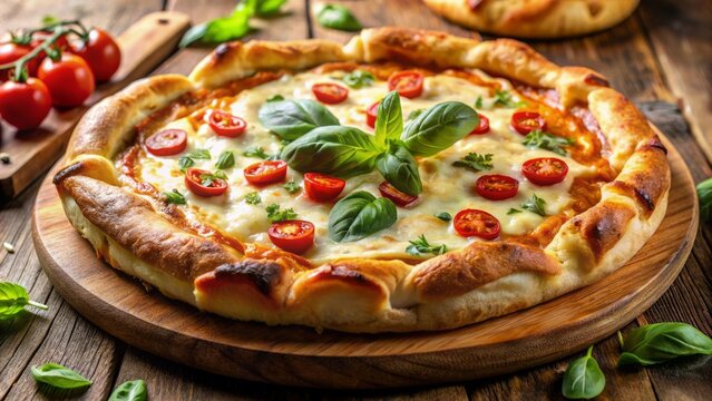 A Delicious, Cheesy Pizza With Fresh Basil And Cherry Tomatoes. Perfect For A Party Or A Quick And Easy Meal.