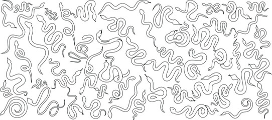 Snake line art vector set shows reptile illustration design. Ideal for tattoo, nature themed projects, backgrounds