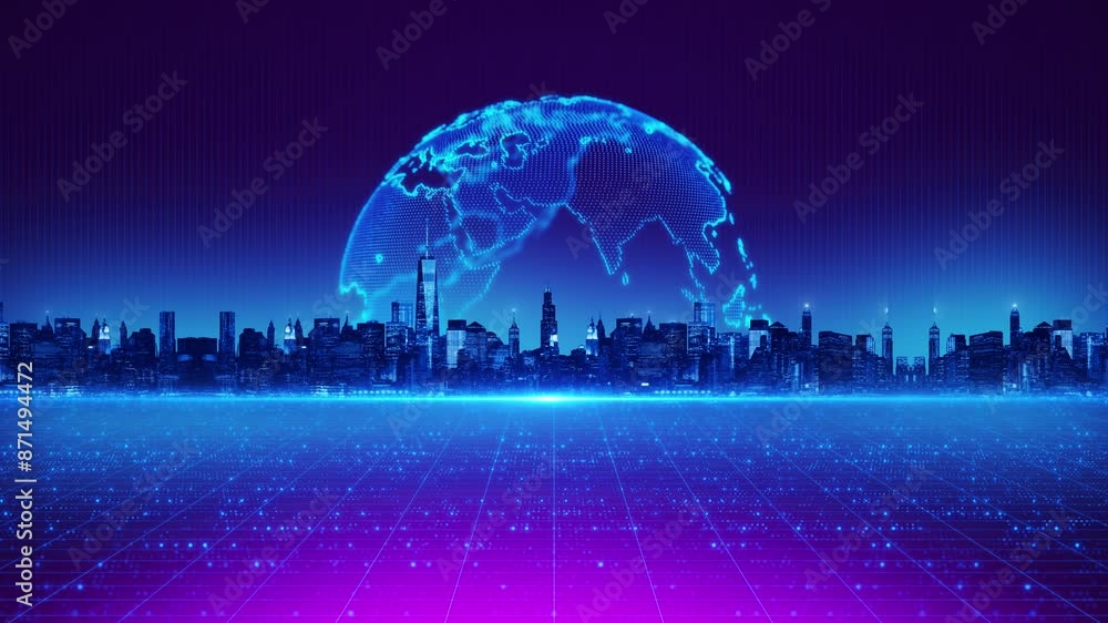 Poster digital world of tomorrow 5g network cyber smart city iot technology online cyber security cloud dat
