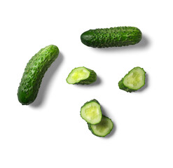 Cucumber slices isolated on white background. Top view