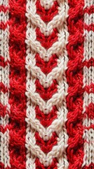 Close Up Of Red And White Knitted Fabric Pattern