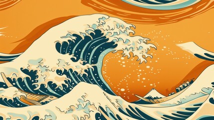 Stunning seamless Japanese great wave pattern print illustration for unique designs.