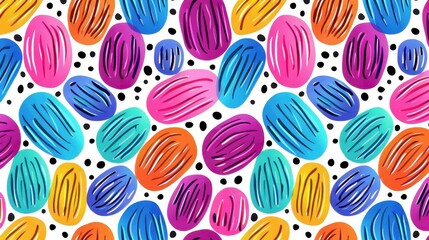 Fototapeta premium Vibrant abstract art background with colorful oval shapes and Memphis design elements.