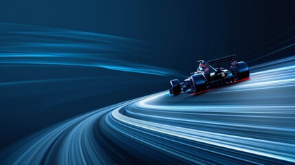 A dynamic image of a Formula 1 race car in motion, with speed lines illustrating high velocity and performance