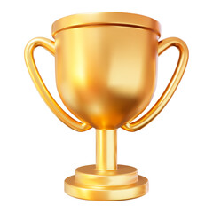 3d realistic golden trophy cup. Stock vector illustration on isolated background.