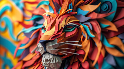 Papercraft art stock image of a detailed paper sculpture of a Li