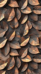 A Collection of Brown Autumn Leaves on a Dark Background