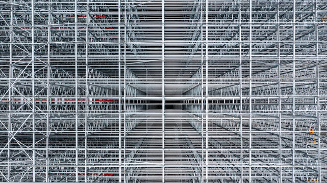 Aerial view scaffolding building construction, Scaffolding at construction site, Business investment Scaffolding pipe construction site with scaffold building strength scaffold on construction site.