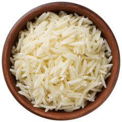 boiled long rice in a bowl, close-up, top view