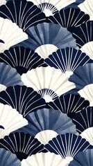 Abstract Blue And White Fan Shaped Pattern Wallpaper