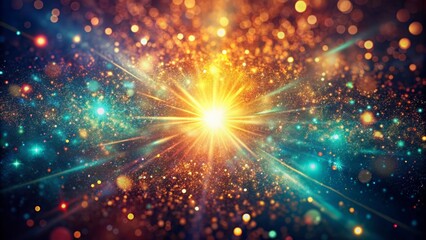 Fototapeta premium Gritty abstract background features grainy noise, rough grungy texture, and a mesmerizing color gradient with bright shining light and glow effects.