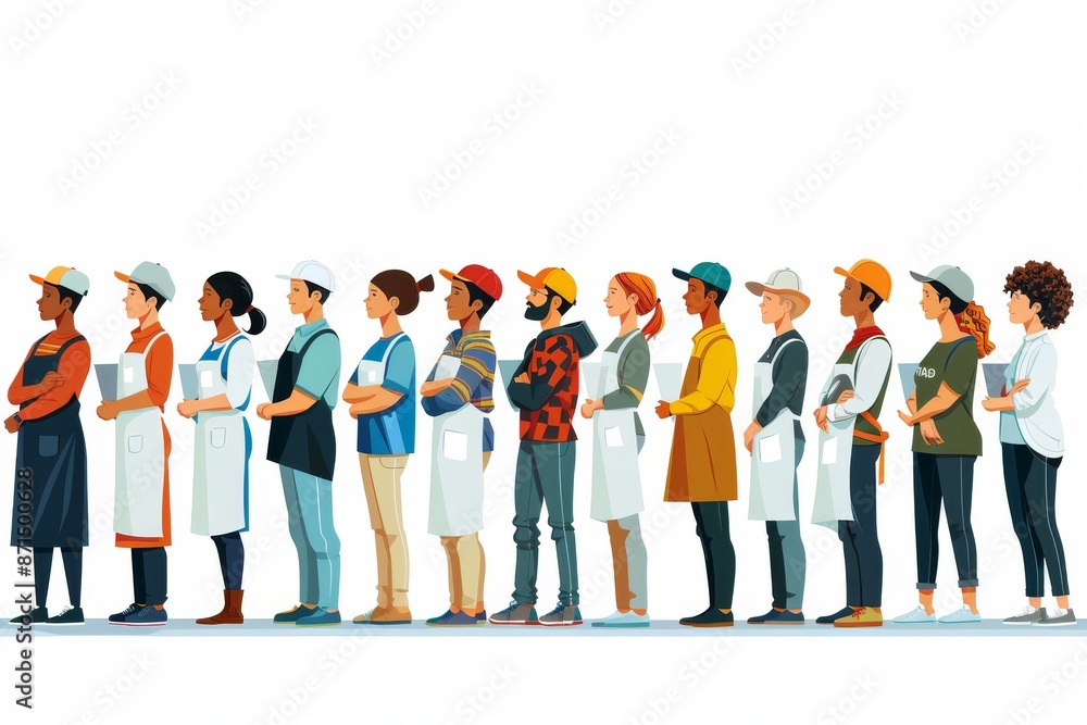 Poster diverse group of workers in various uniforms symbolizing unity and collaboration in a vibrant and in