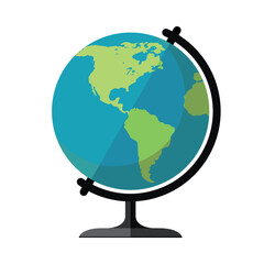 The globe of the world icon. A model of a planet with the continents of North America and South America, oceans. Vector illustration isolated on a white background for design and web.