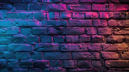 A brick wall illuminated with neon lights, creating a vibrant and urban background perfect for various creative uses.