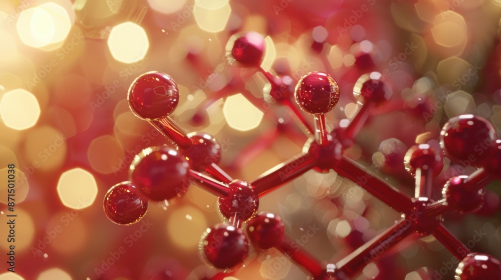 Aufkleber close-up of an abstract red molecular structure with a bokeh effect in the background, showcasing sc