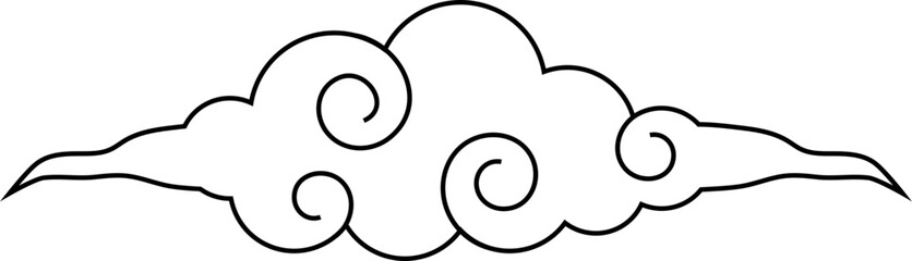 Japanese cloud asian traditional wavy curly ornament. China ornament, eastern decoration doodle, line. Cloud flow with the wind in the sky