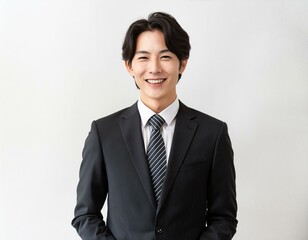 黒いスーツ姿で笑顔の20代の男性会社員コンサルタント 経営者