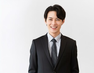 黒いスーツ姿で笑顔の30代の男性会社員コンサルタント 経営者